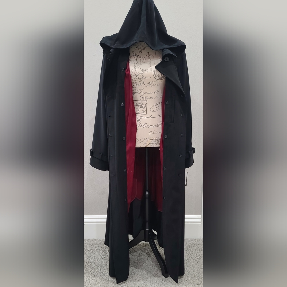 Gallery 2x Black Trench Coat with Bold Red Interior New W Tags